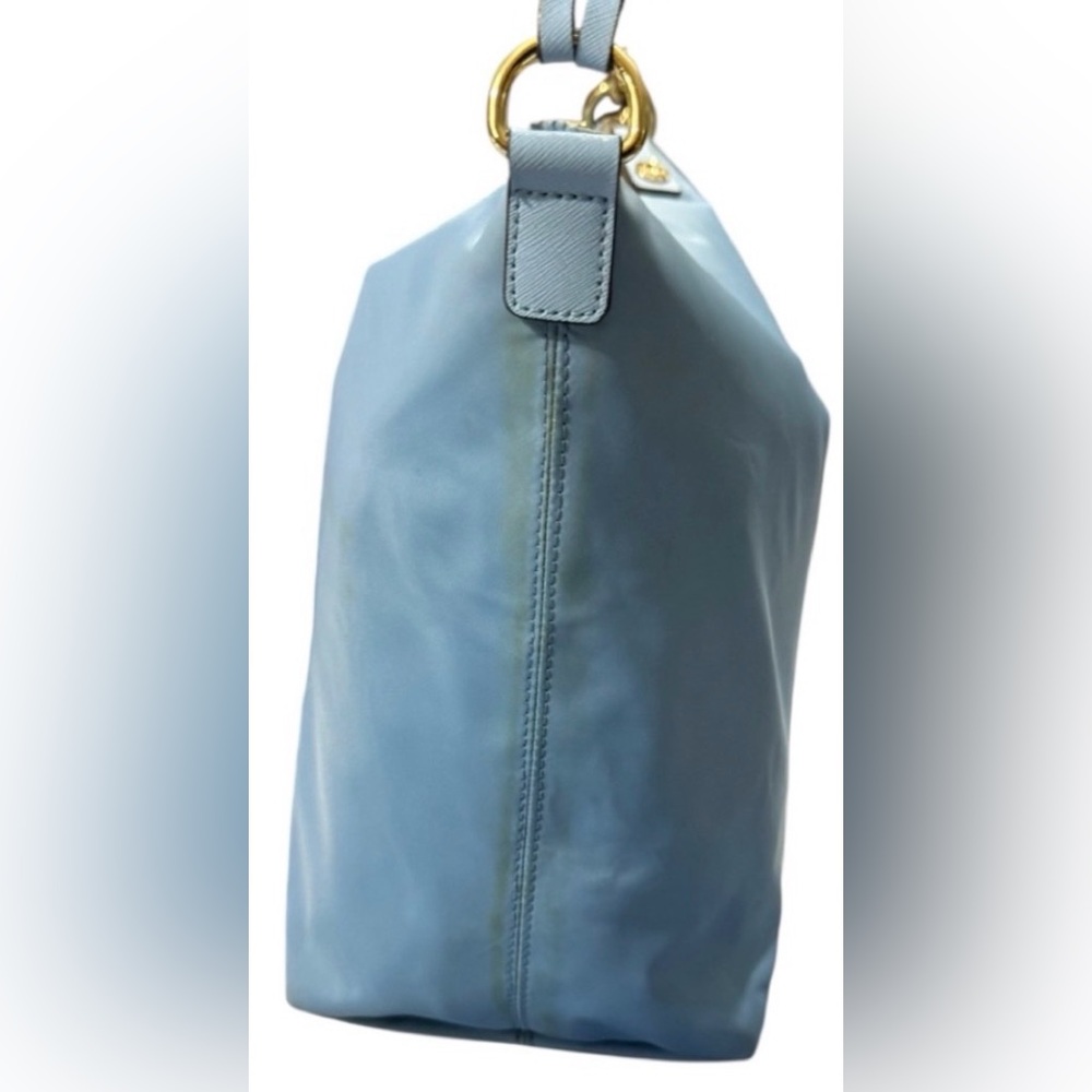 Henri Bendel Blue Nylon Tote Gold Hardware Shoulder Bag Large - Picture 4 of 13